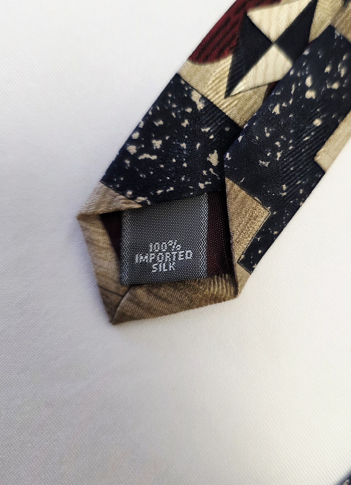 Palatina 100% Silk Geometric Classic Width Pointed Tie Beige Navy Burgundy