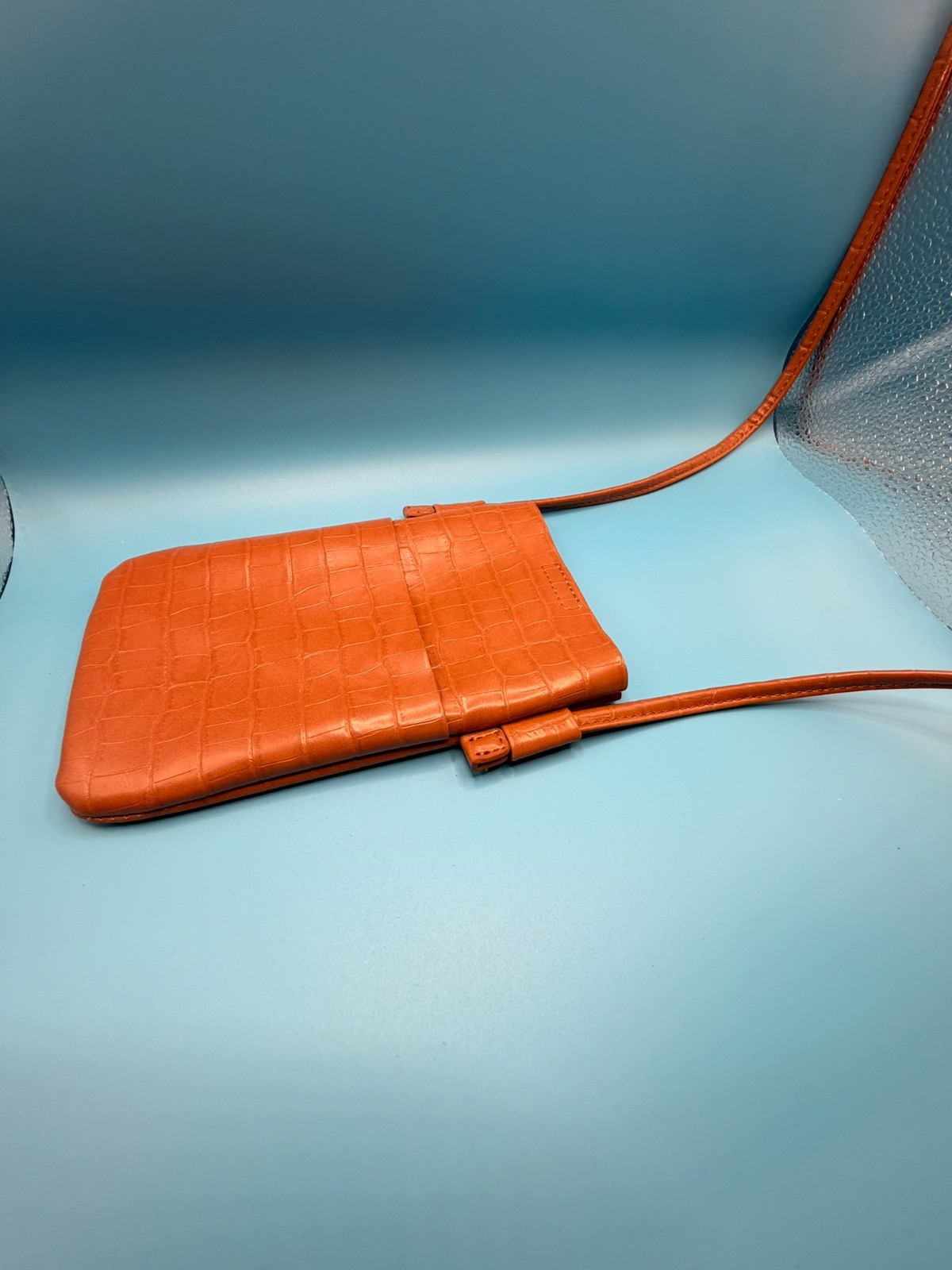Brown Croc Embossed Mini Crossbody Phone Bag Purse Slim Cell Phone Wallet Pocket