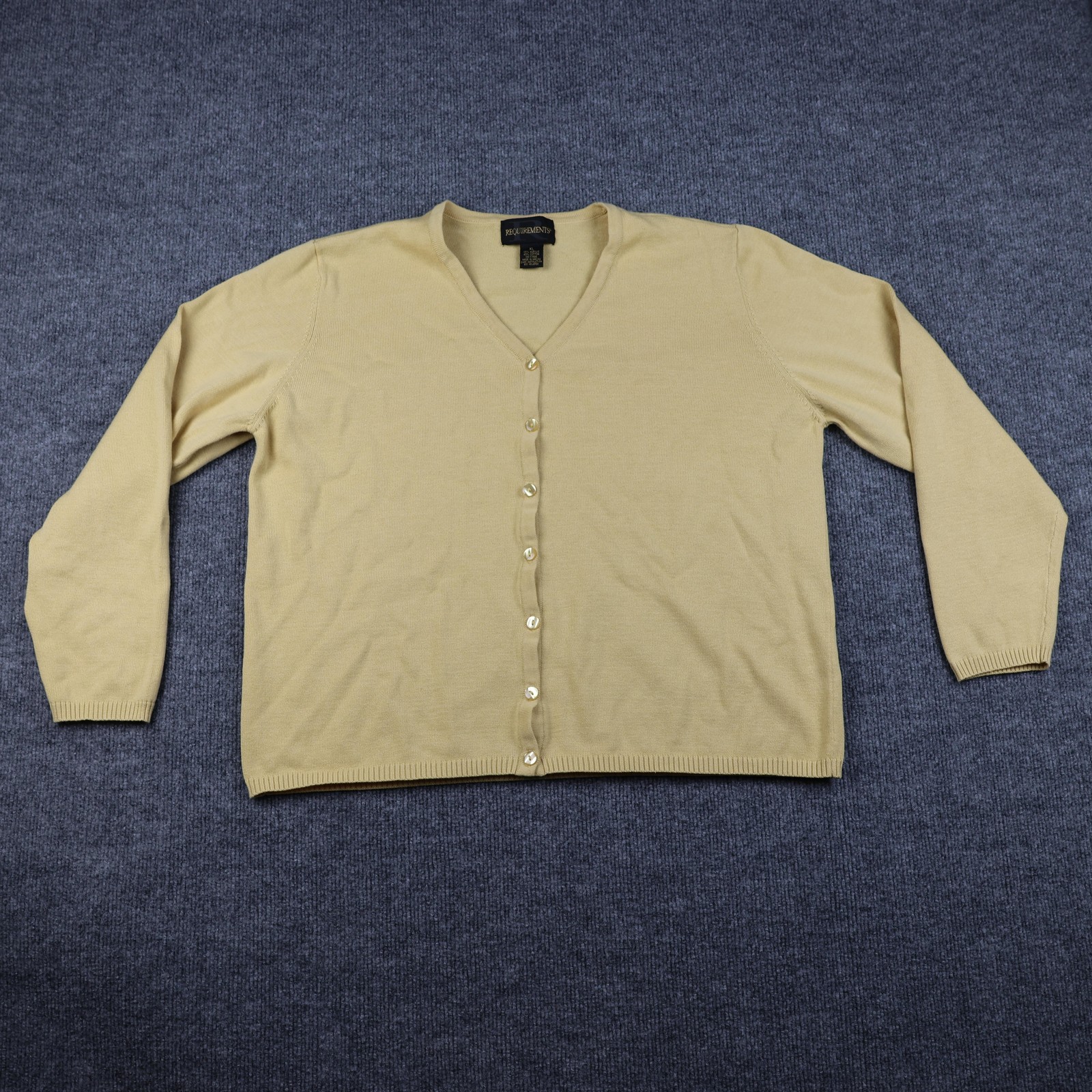 Requirements Cardigan Sweater Womens XL Beige V Neck Button Front Knit Acrylic