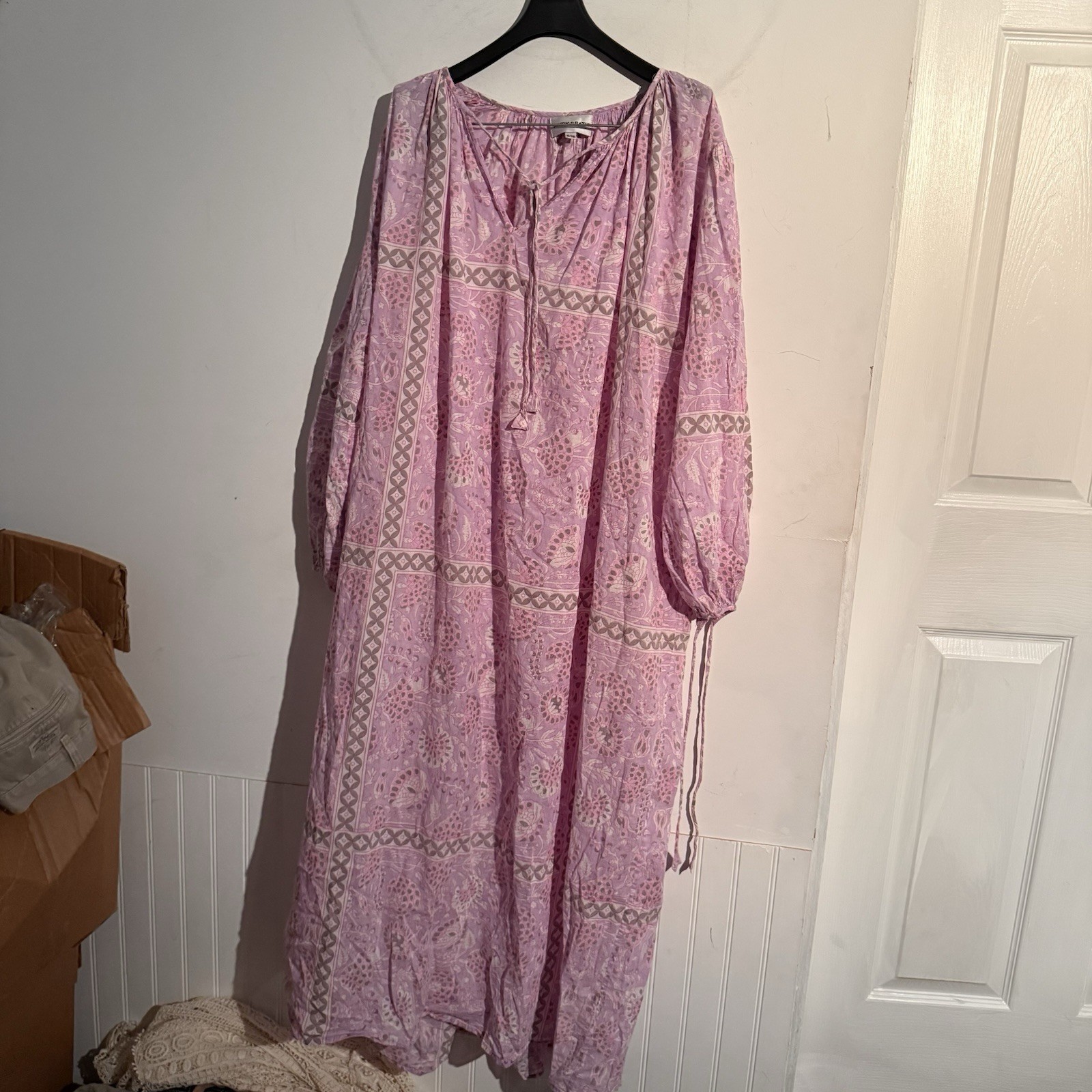 Antik Batik Maxi Dress Long Sleeve Boho Tent Size 38/S Relaxed Lagenlook Coastal