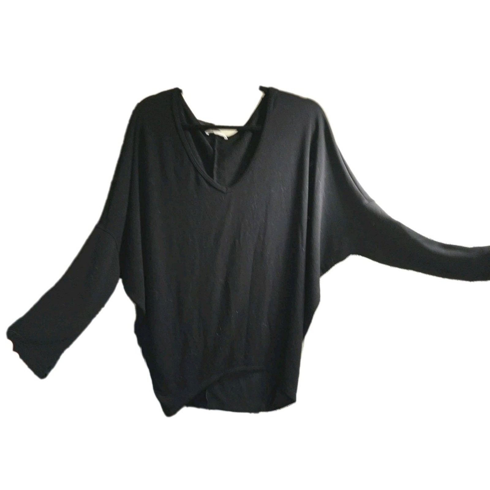 Charlotte Ashley Black V Neck Batwing Sleeve Top Size L