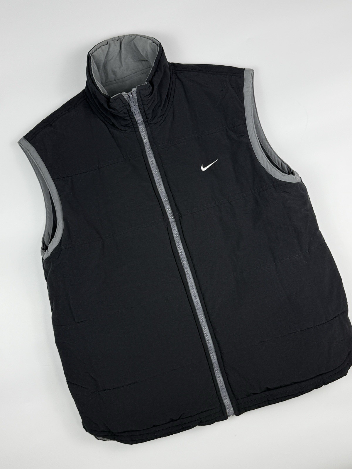 Vintage Nike Black Size Medium Ripstop Full Zip Vest Body Warmer Gilet 90s Y2K