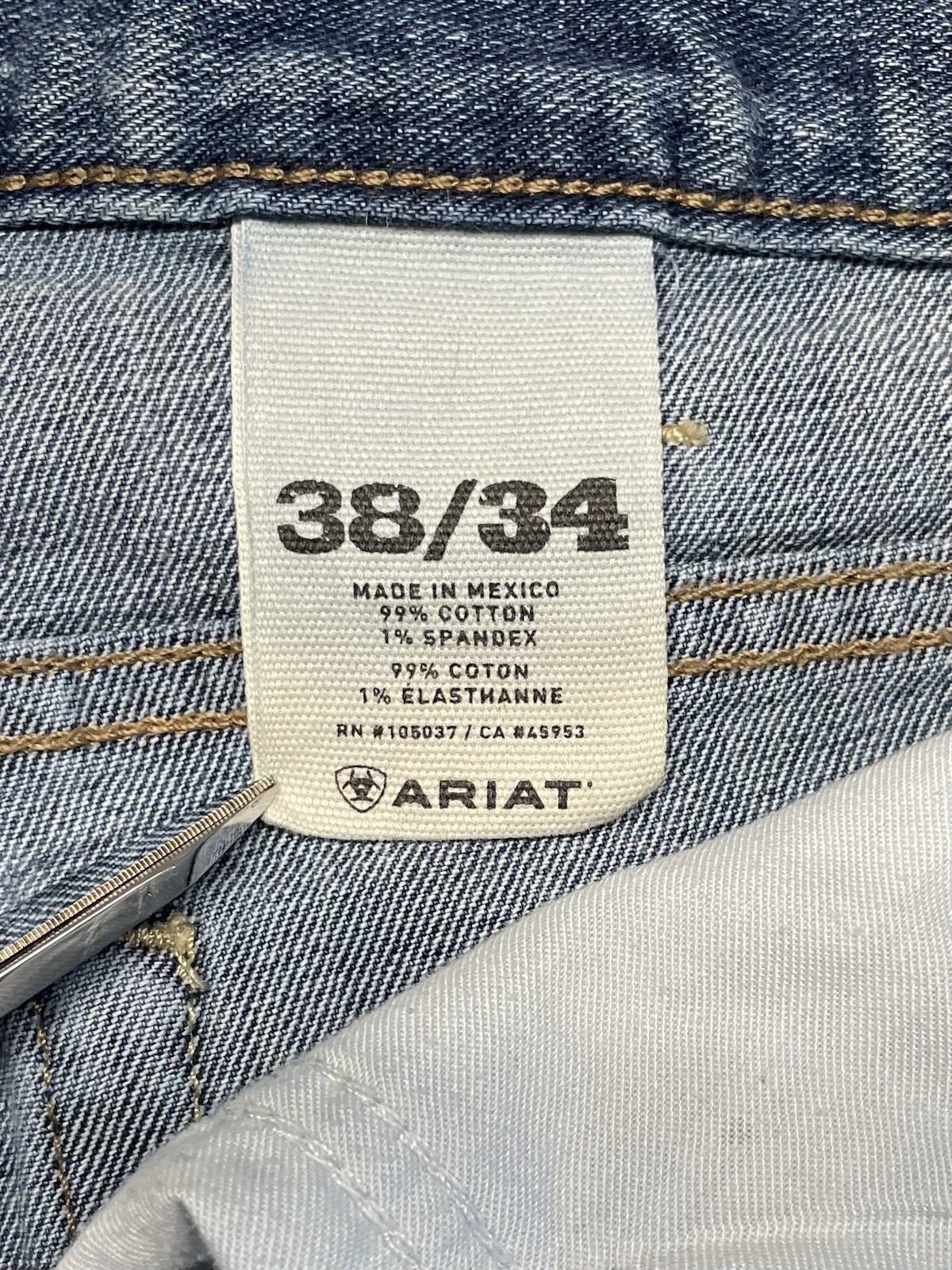 Ariat M4 Low Rise Boot Cut Jeans Mens 38×34(33.5) Blue Light Wash Relaxed Denim