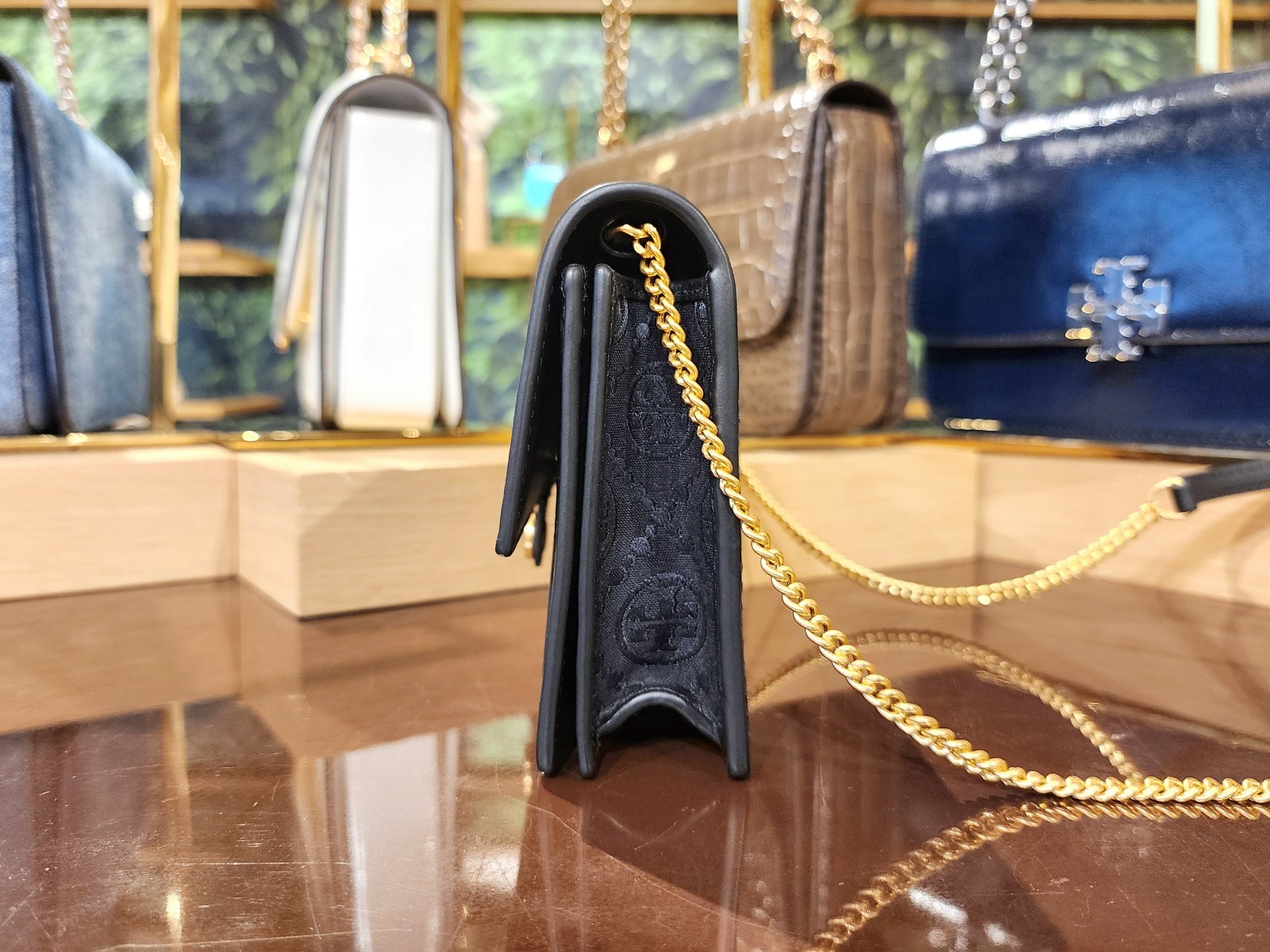 New Tory Burch T Monogram Black Jacquard Wallet Crossbody Clutch Purse 152140