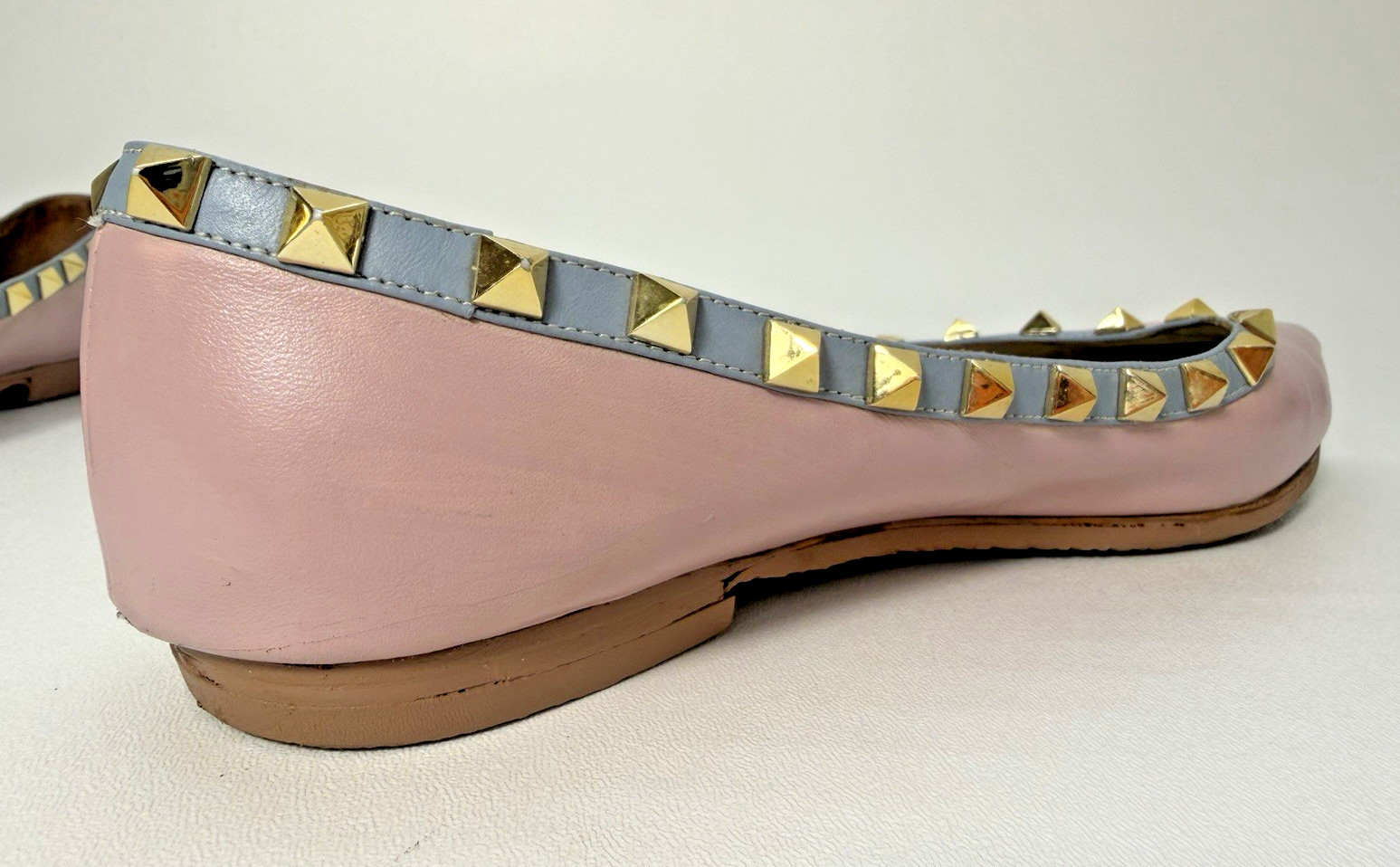 Valentino Garavani Pink Leather Rockstud Studded Pointed Toe Ballet Flats US 8