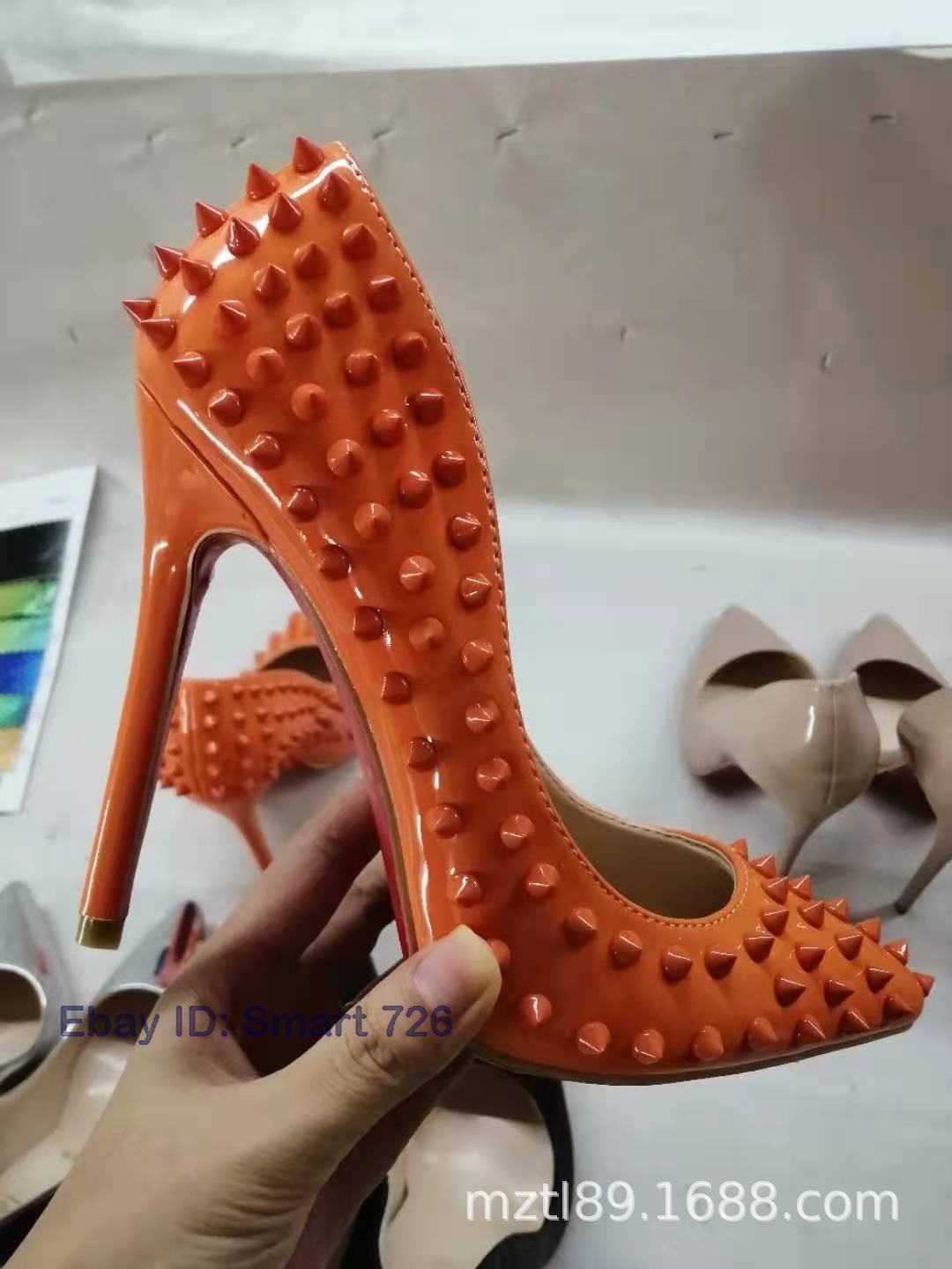 12cm High Stiletto Heel Rivets Womens Pointed Toe Patent Leather Pumps Runway Sz