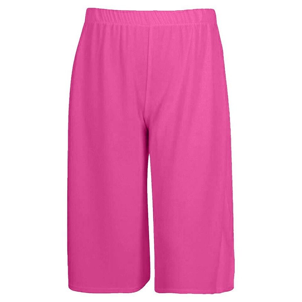 Womens 3/4 Palazzo Trousers Ladies Elasticated Stretch Wide Leg Shorts 8-26