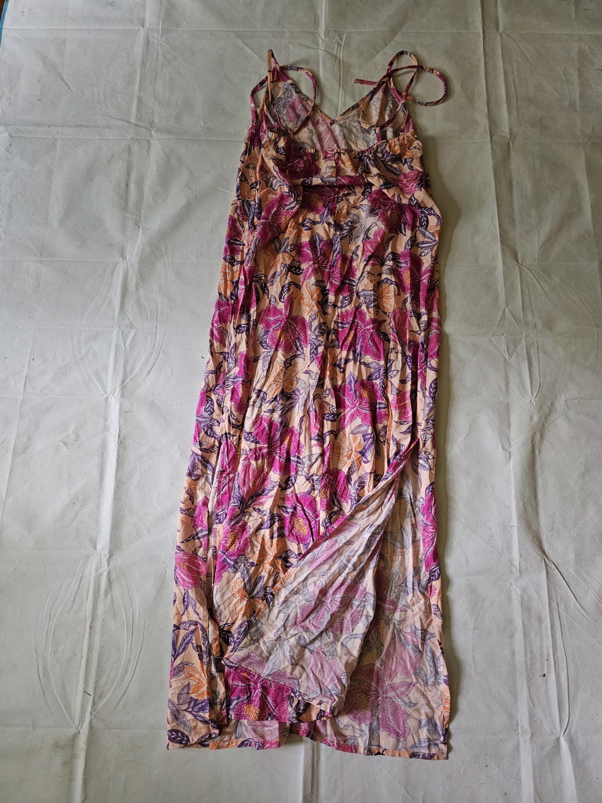Old Navy Pink Beige Purple Floral Maxi Dress V-Neck Tie Spaghetti Straps S
