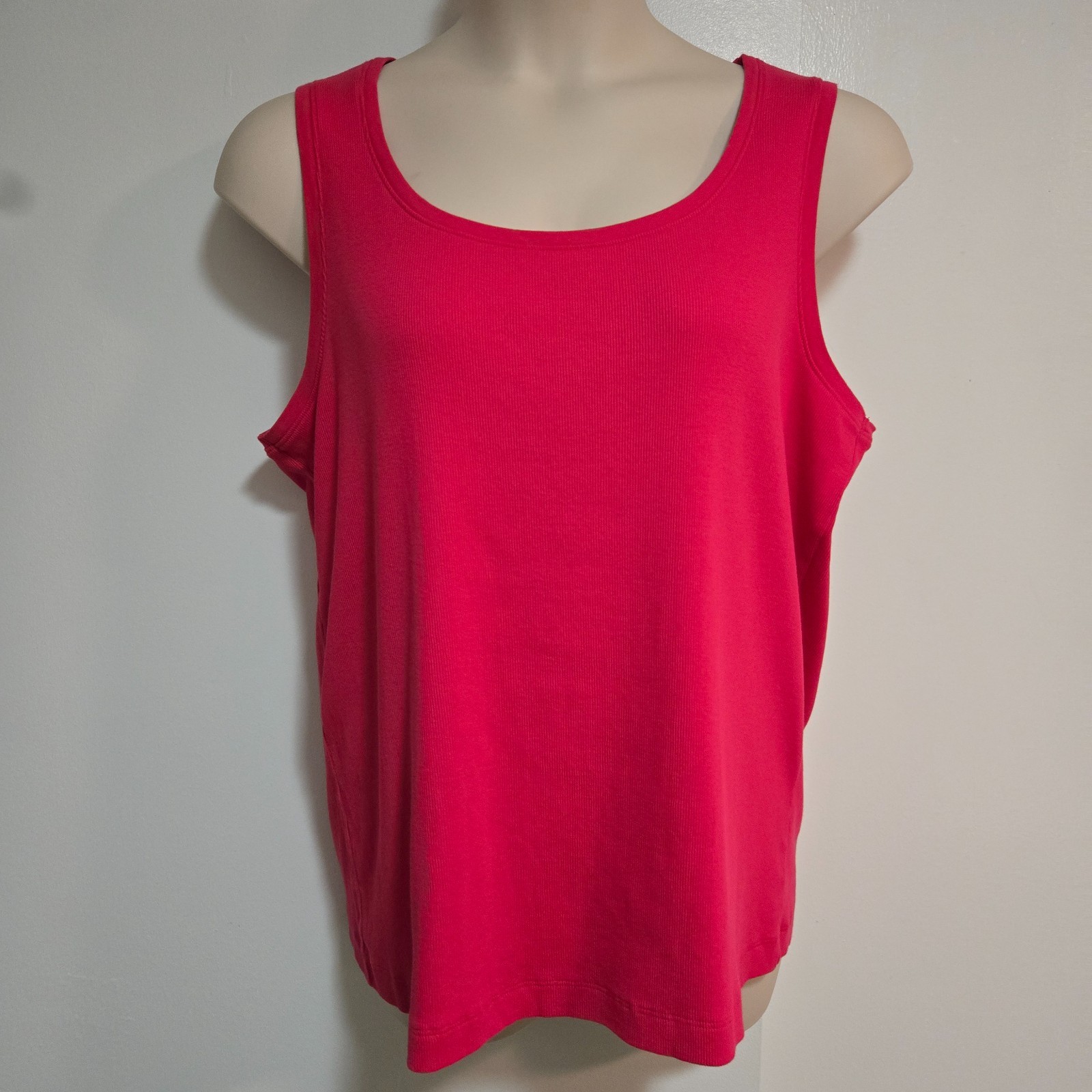 Chico’s Plus Size 4 (20/22) 2X Raspberry Pink Cotton Blend Ribbed Scoop Tank Top