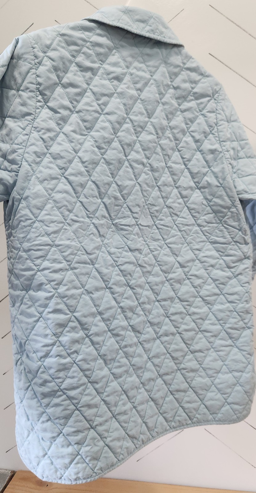 LL Bean Quilted Jacket Women’s Small Baby Blue Plaid Lined Barn Coat Diamond