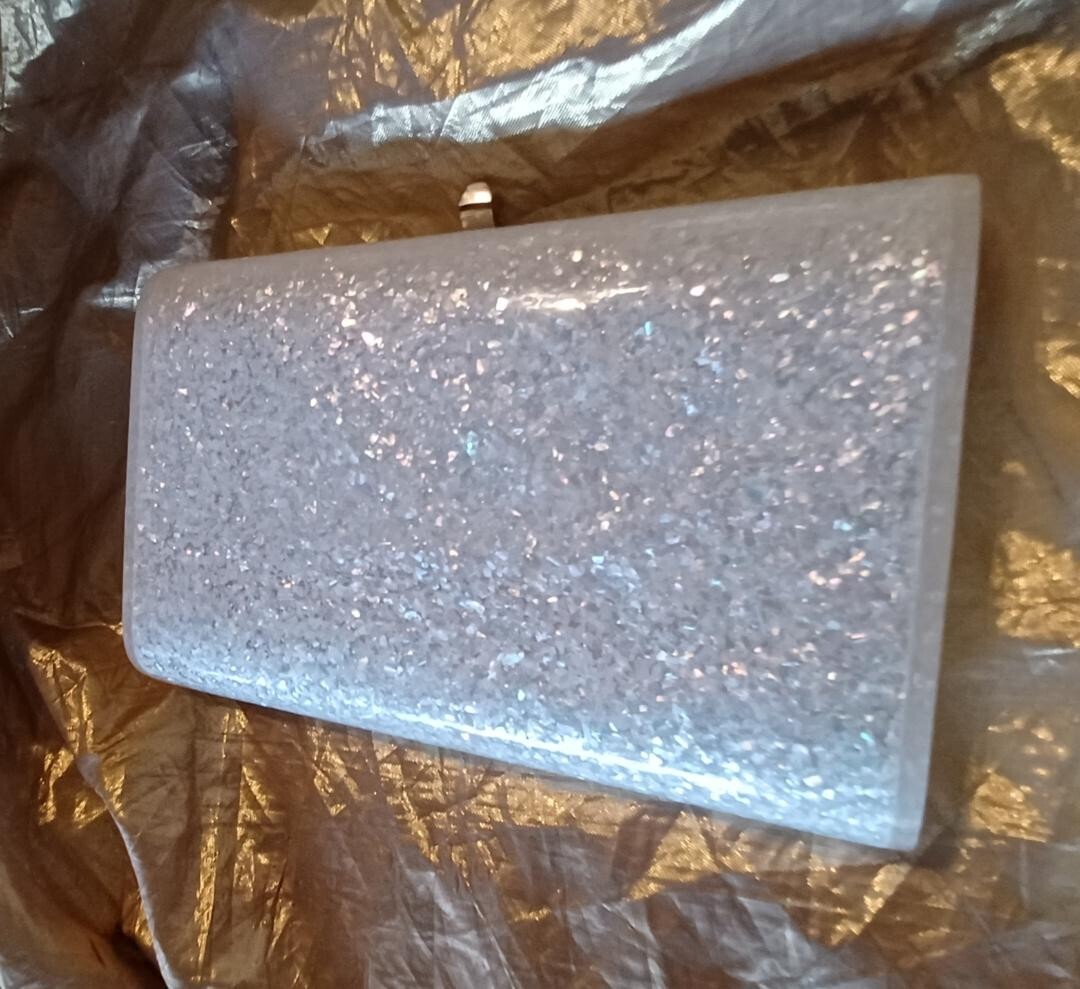 Vintage Sparkling Lucite Wilardy Clutch purse with Goldtone Accent G2U
