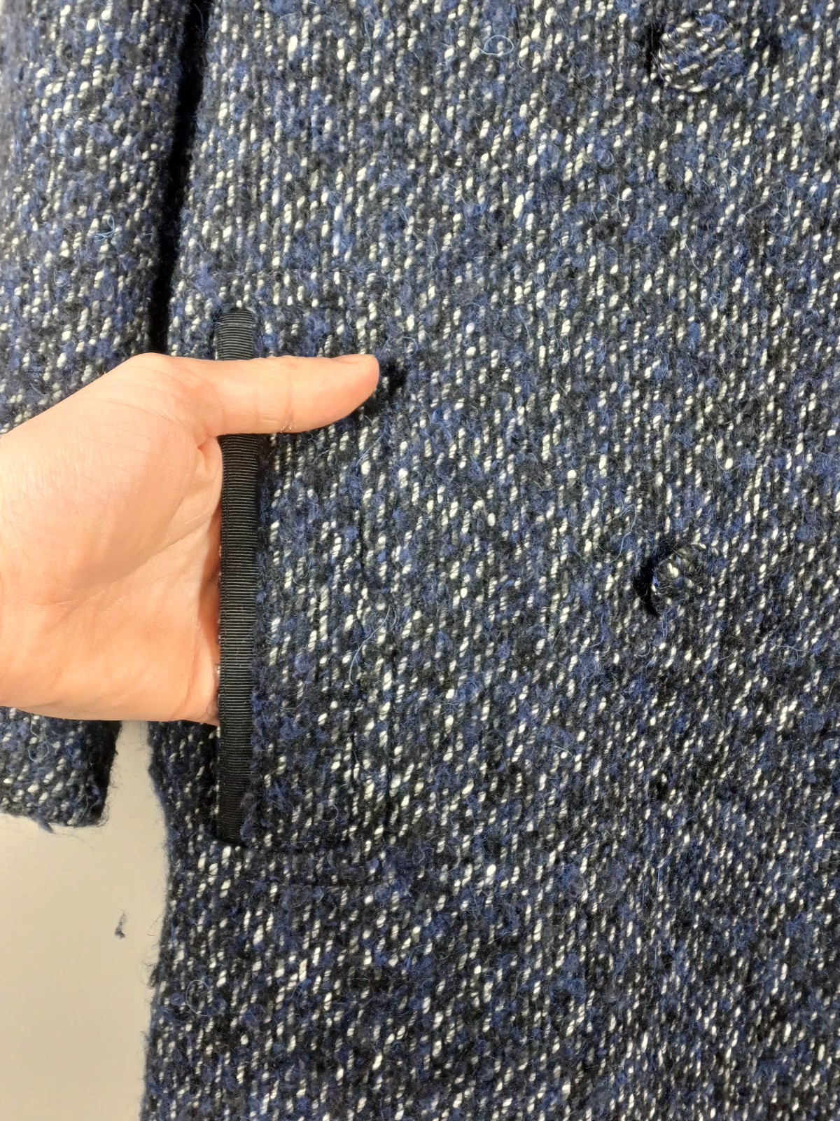 Jaeger Overcoat Womens Medium Navy Blue Virgin Wool Alpaca Blend Double Breasted