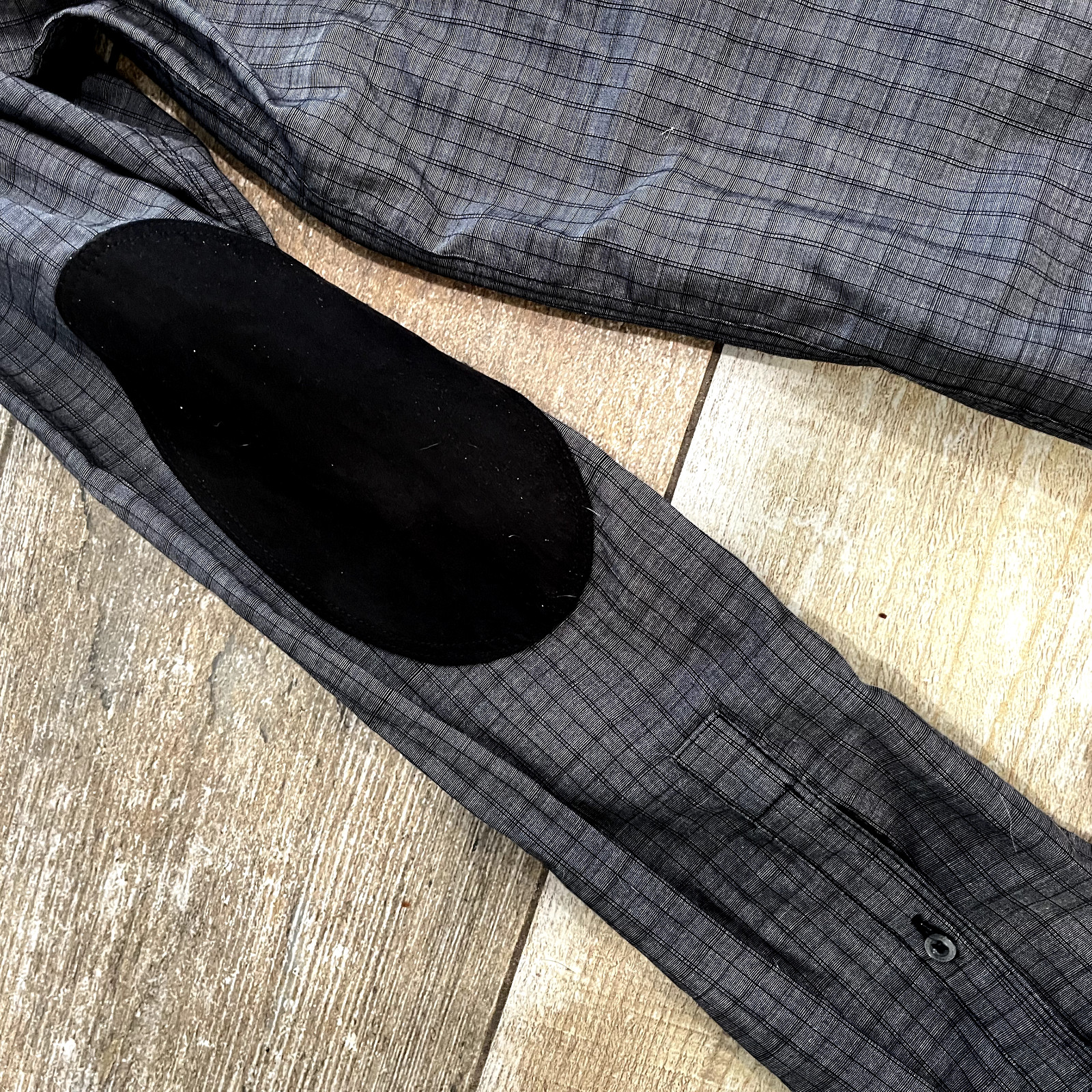 7 Diamonds Mens Shirt Medium Gray Black Elbow Pads Long Sleeves Flap Pockets