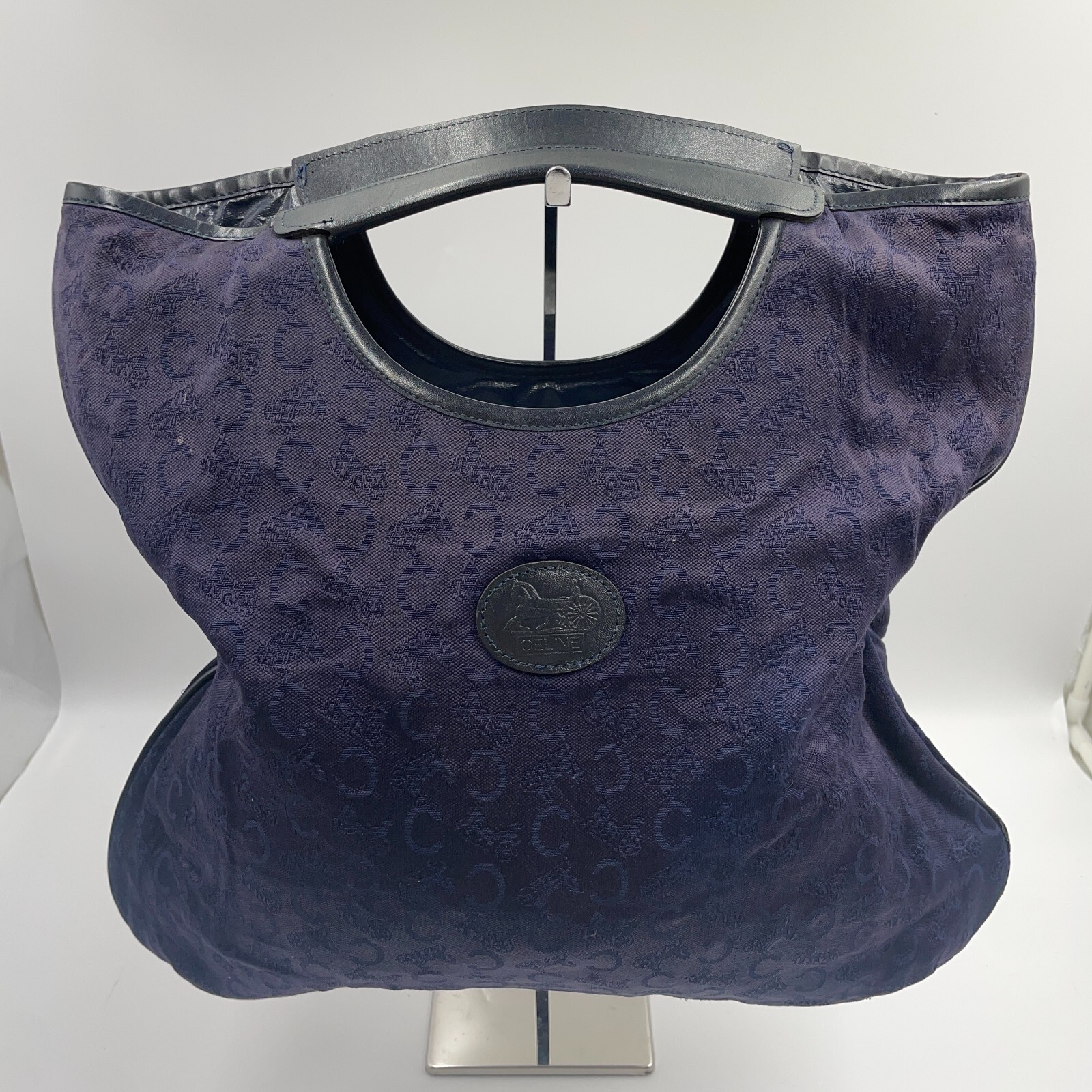 CELINE C Macadam Canvas Hand Bag Navy Auth Japan Vintage 714