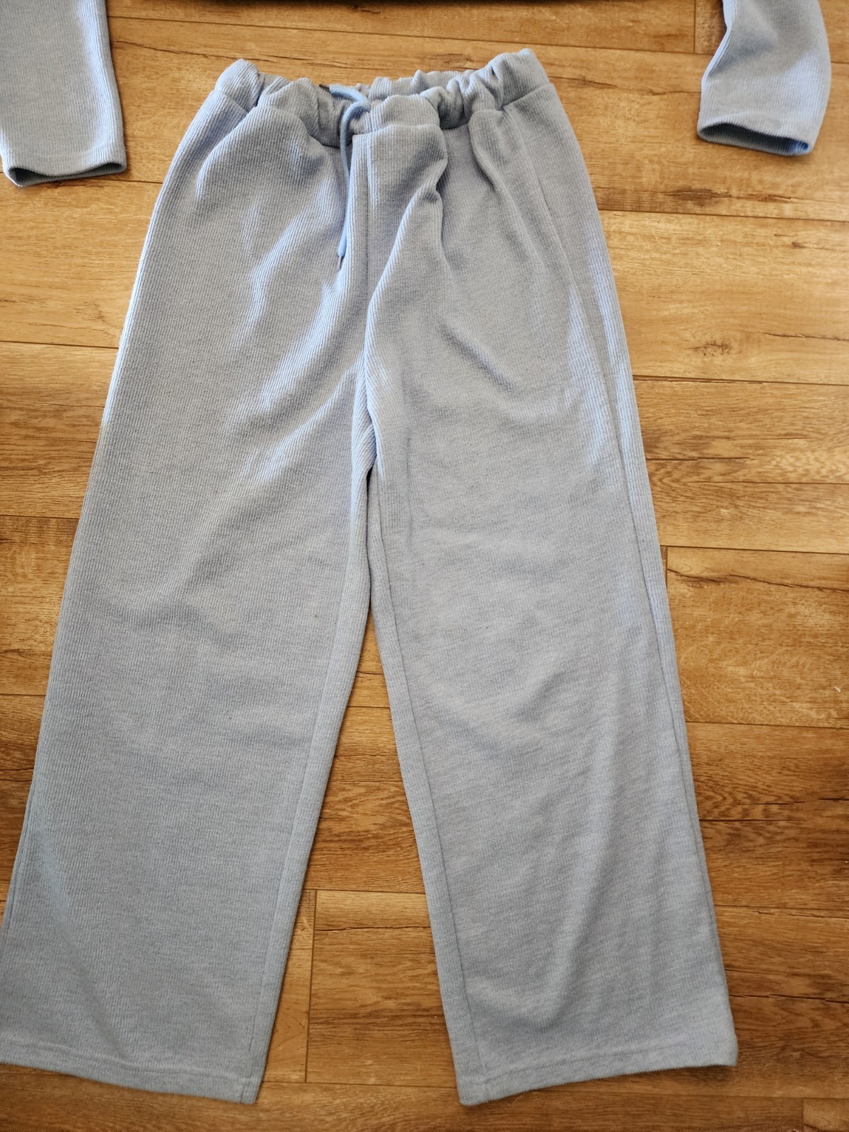 SET 2-Piece Track Suit Hooded Lounge Travel Womens M Ankle Wide Leg Ribbed Knit