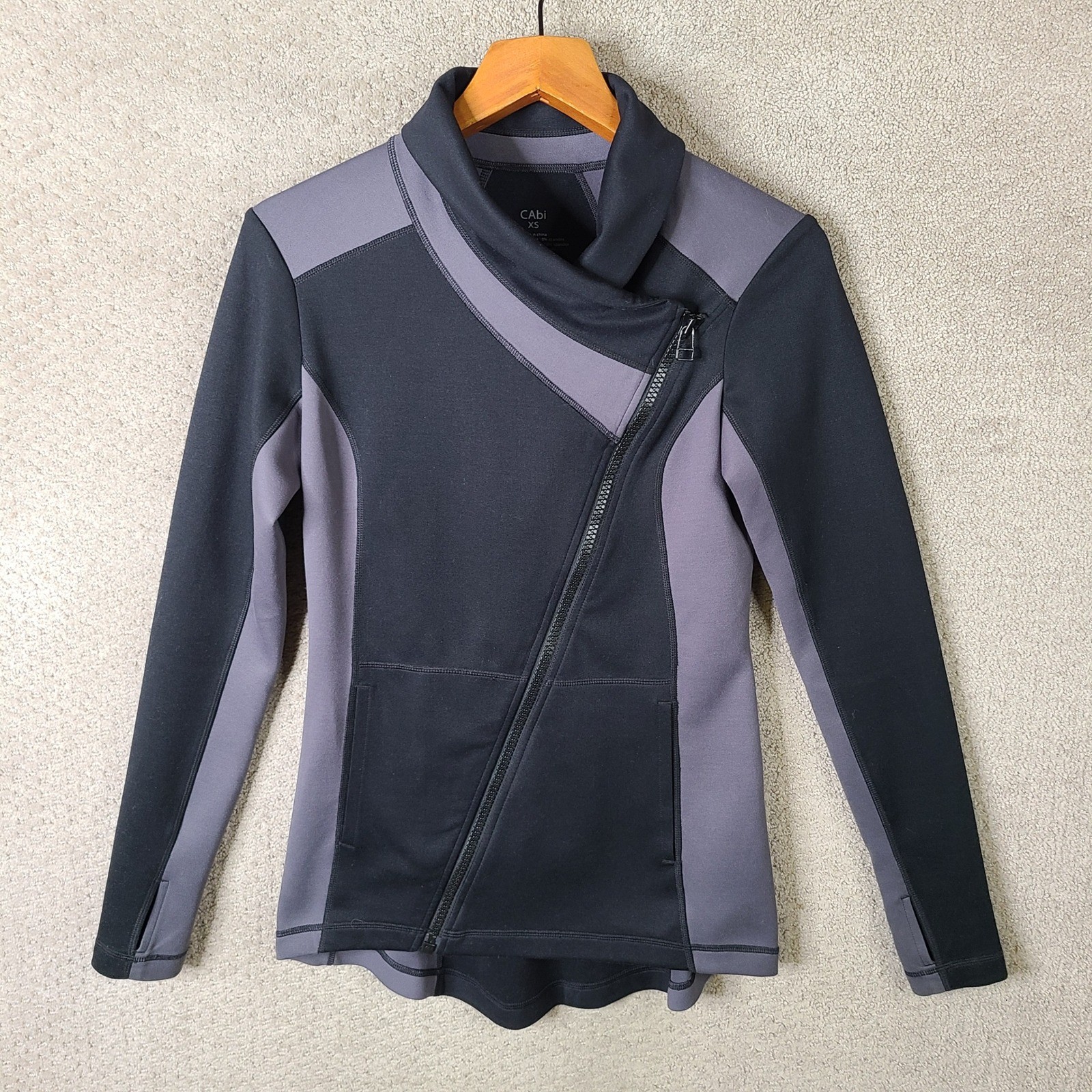 Cabi Dash Jacket Womens XS Black Gray Asymmetrical Full Zip Athletic Athleisure