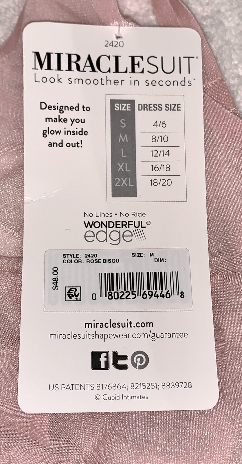MIRACLESUIT Body Glow Rose Bisque Light Control Bodysuit Bodybriefer Womens M L