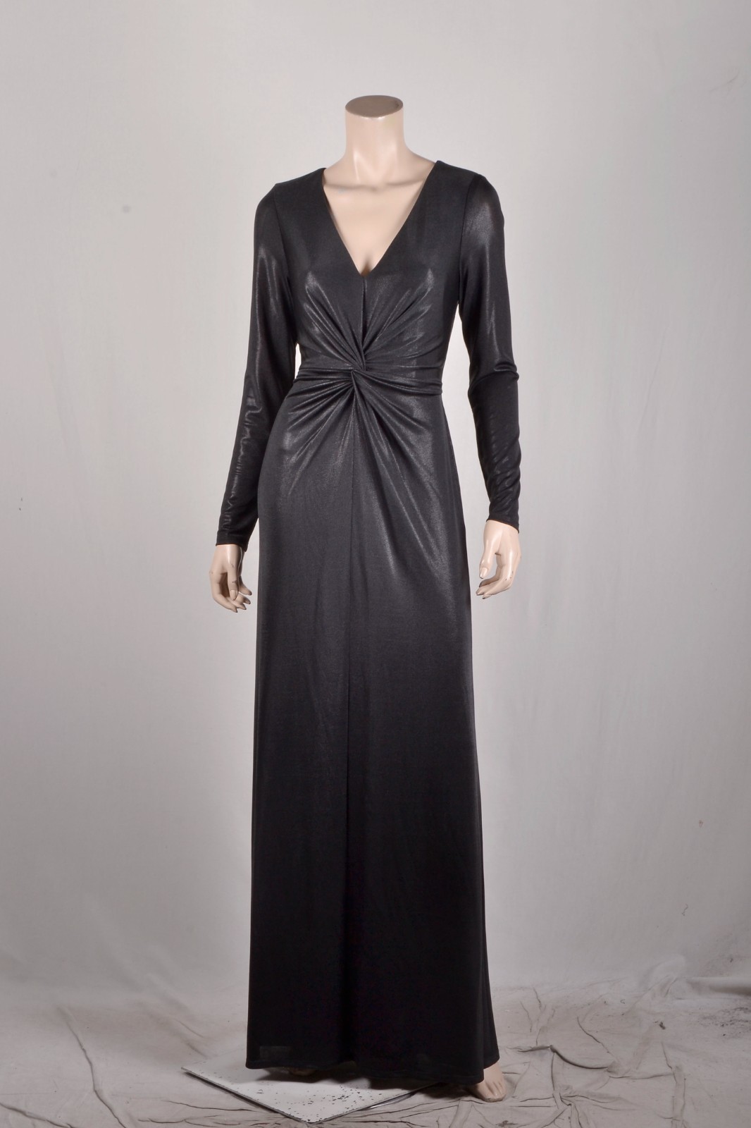 NWT $285 Lauren Ralph Lauren Twist-Front Long Sleeves Foil-Print Jersey Gown 6