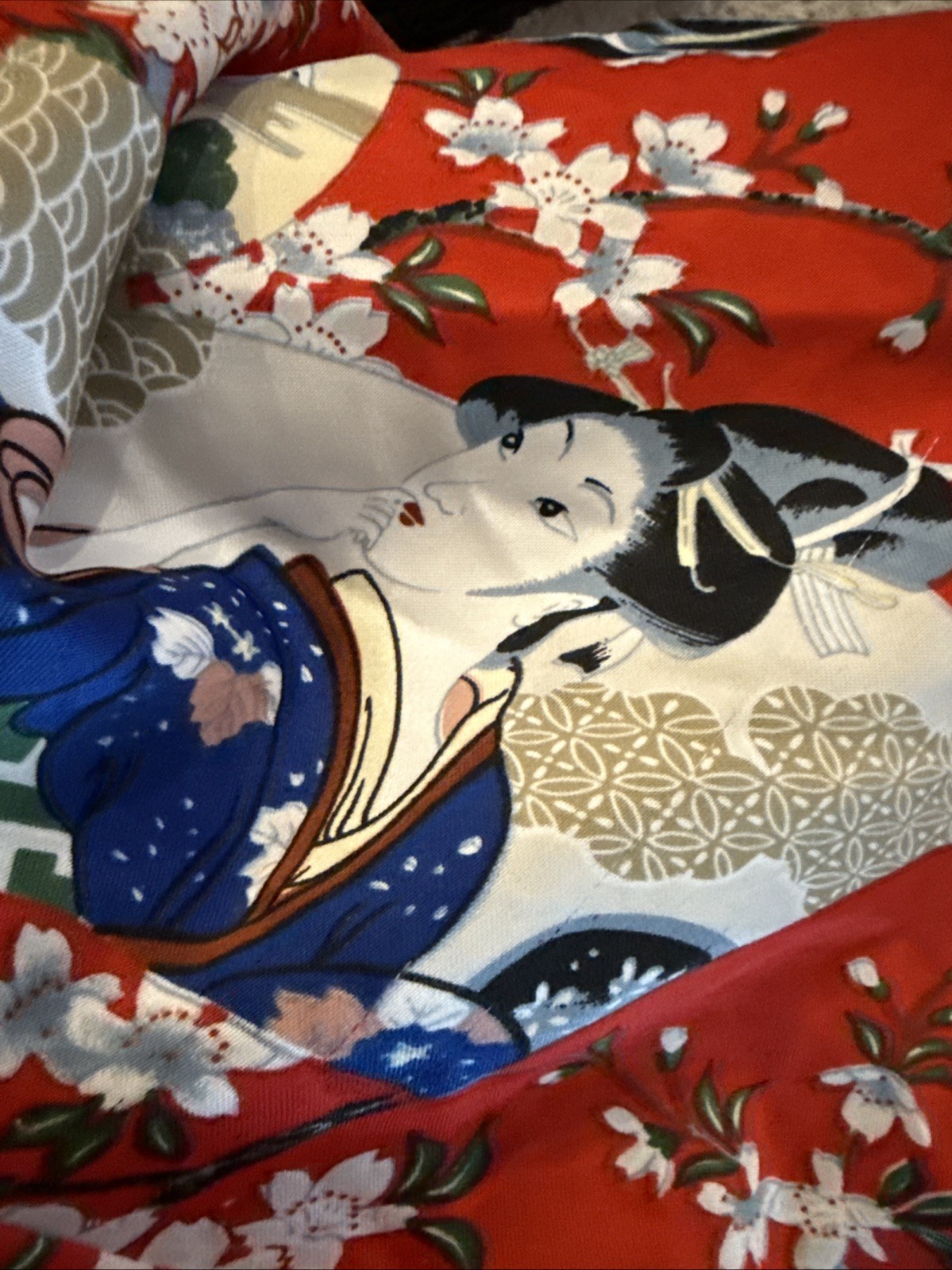 Lotus Brand Red Ukiyoe Oriental Kimono Robe Tie Belt Japan Geisha small