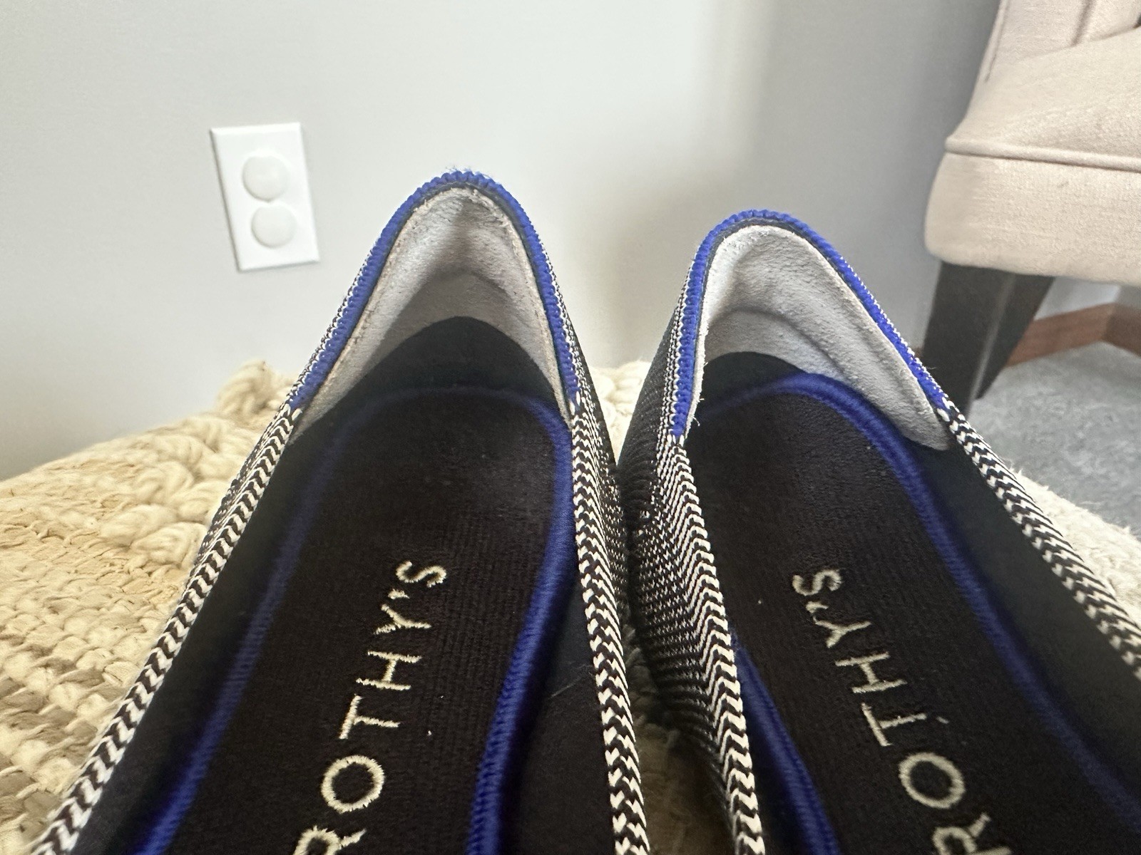 Rothys Black White Houndstooth The Daily Flat Sz 8.5 Washable Ballet Flats
