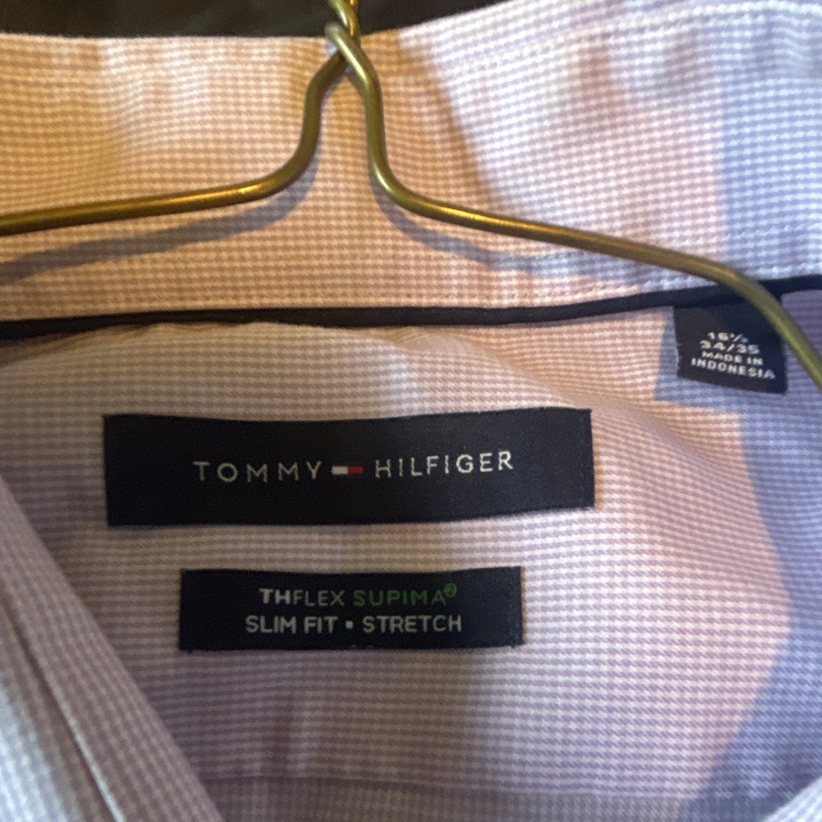 Tommy Hilfiger THFlex Supima Slim Fit Stretch Pink Check Dress Shirt Size Large