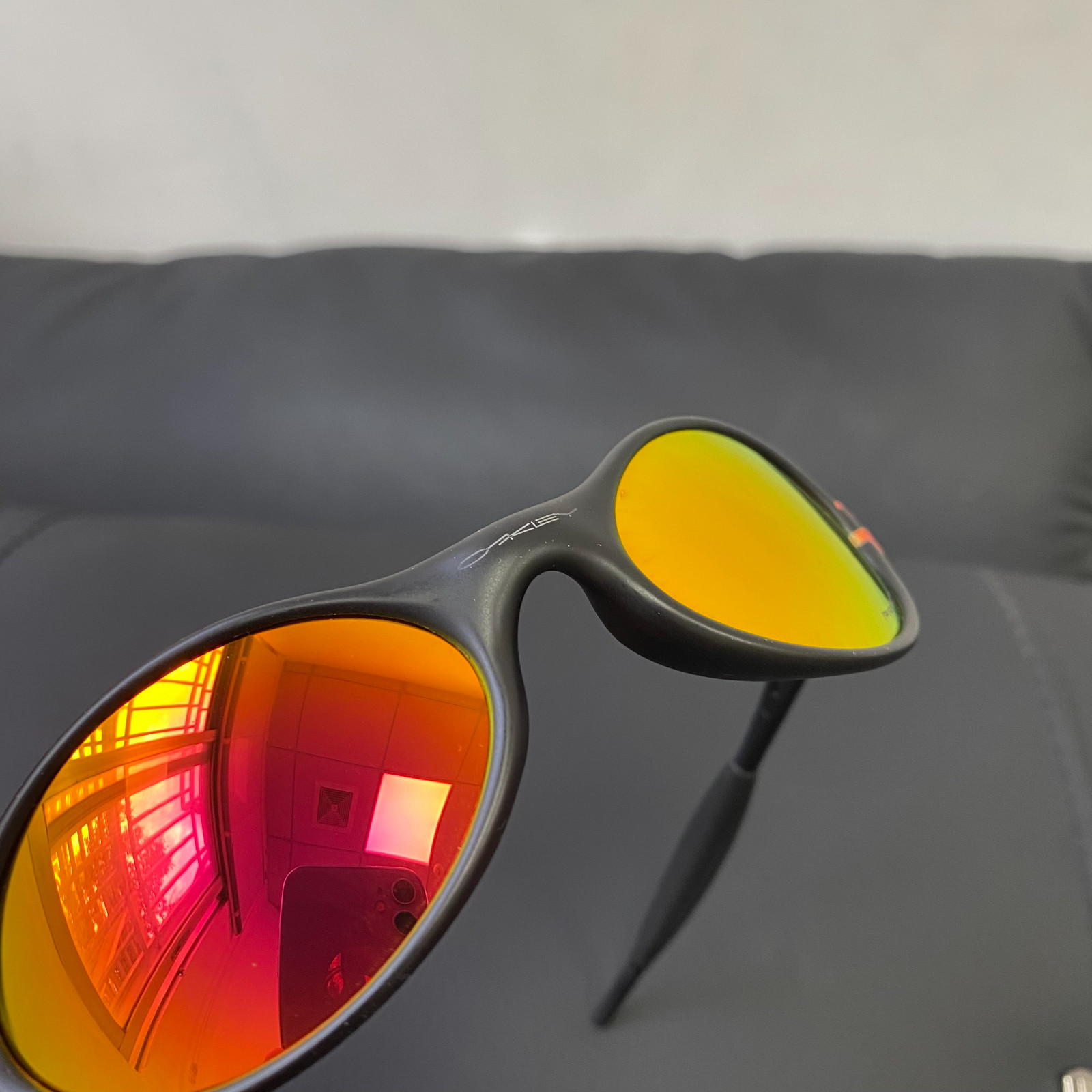 Vintage Oakley x Brain Dead Eye Jacket Matte Black Red Flame Y2K Sunglasses