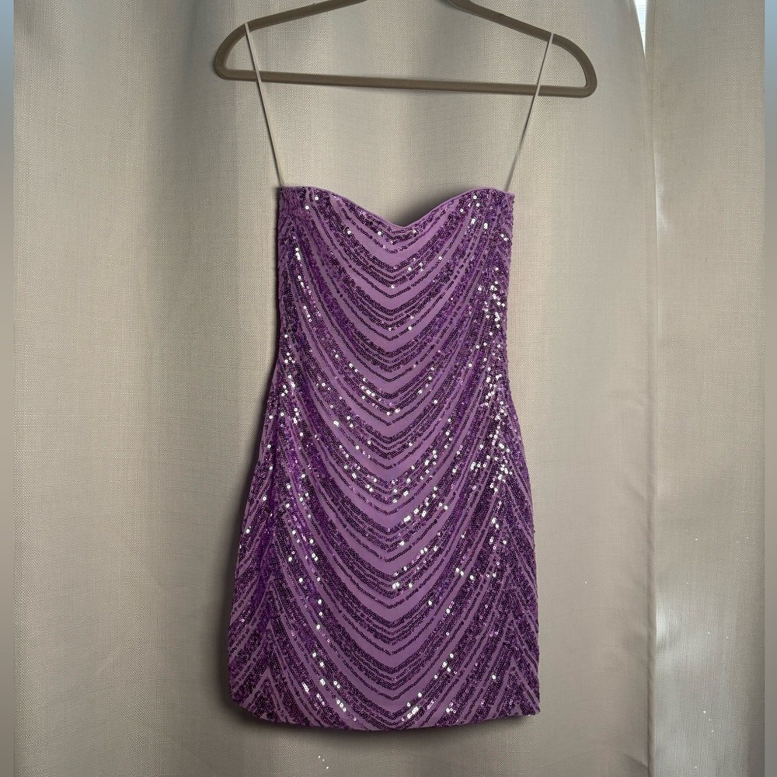 Hello Molly Stars Shining Bright Lavender Purple Sequin Strapless Mini Dress XS