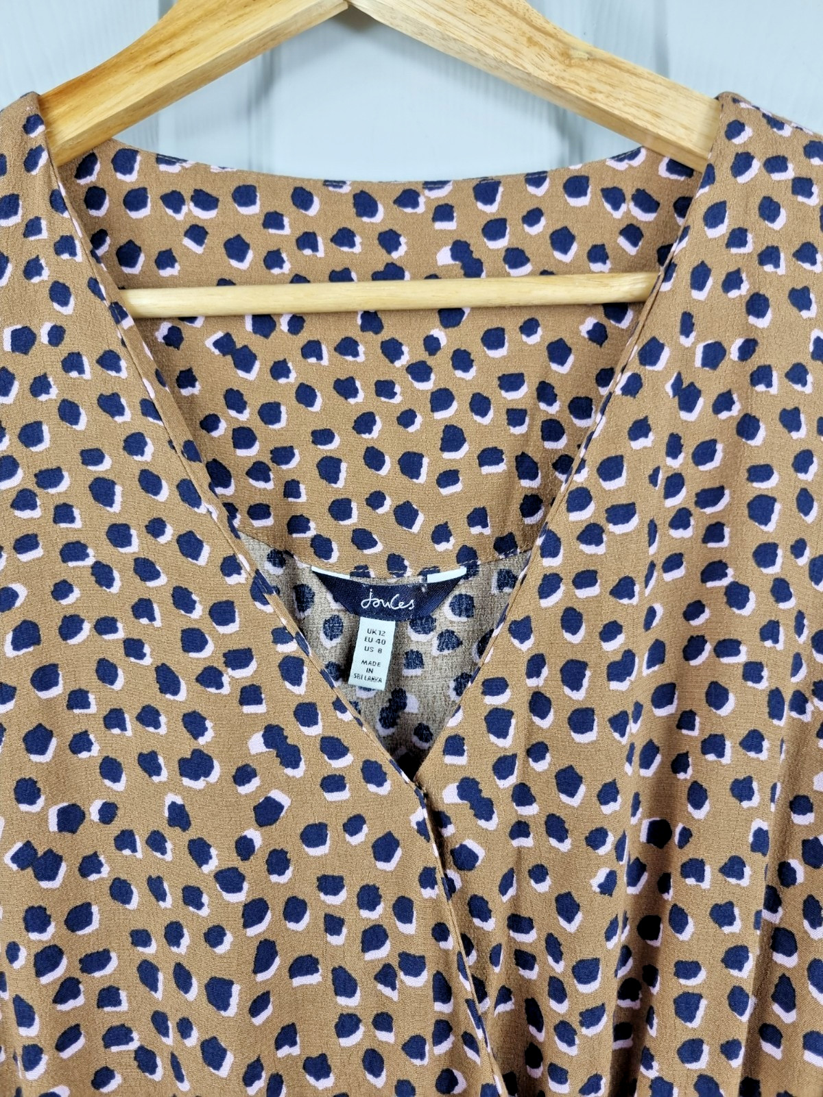 Joules Chloe Fixed Wrap Dress Mocha Leopard Print Midi Length V Neck Uk 12
