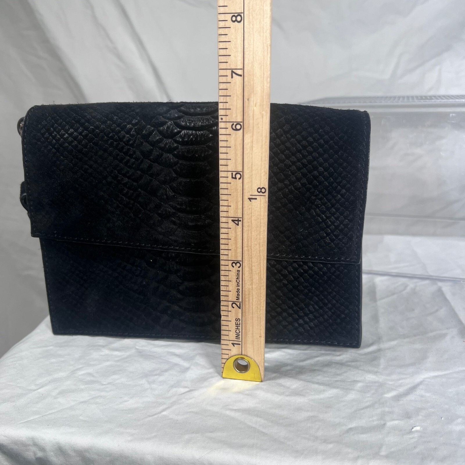 Black Snake Embossed Flap Crossbody Bag Detachable Strap Silver Hardware