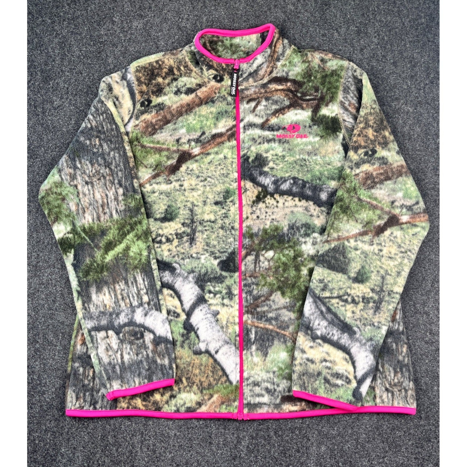 Mossy Oak Womens XL Fleece Jacket Full Zip Camo Pink Trim MO Mountain Co W317236