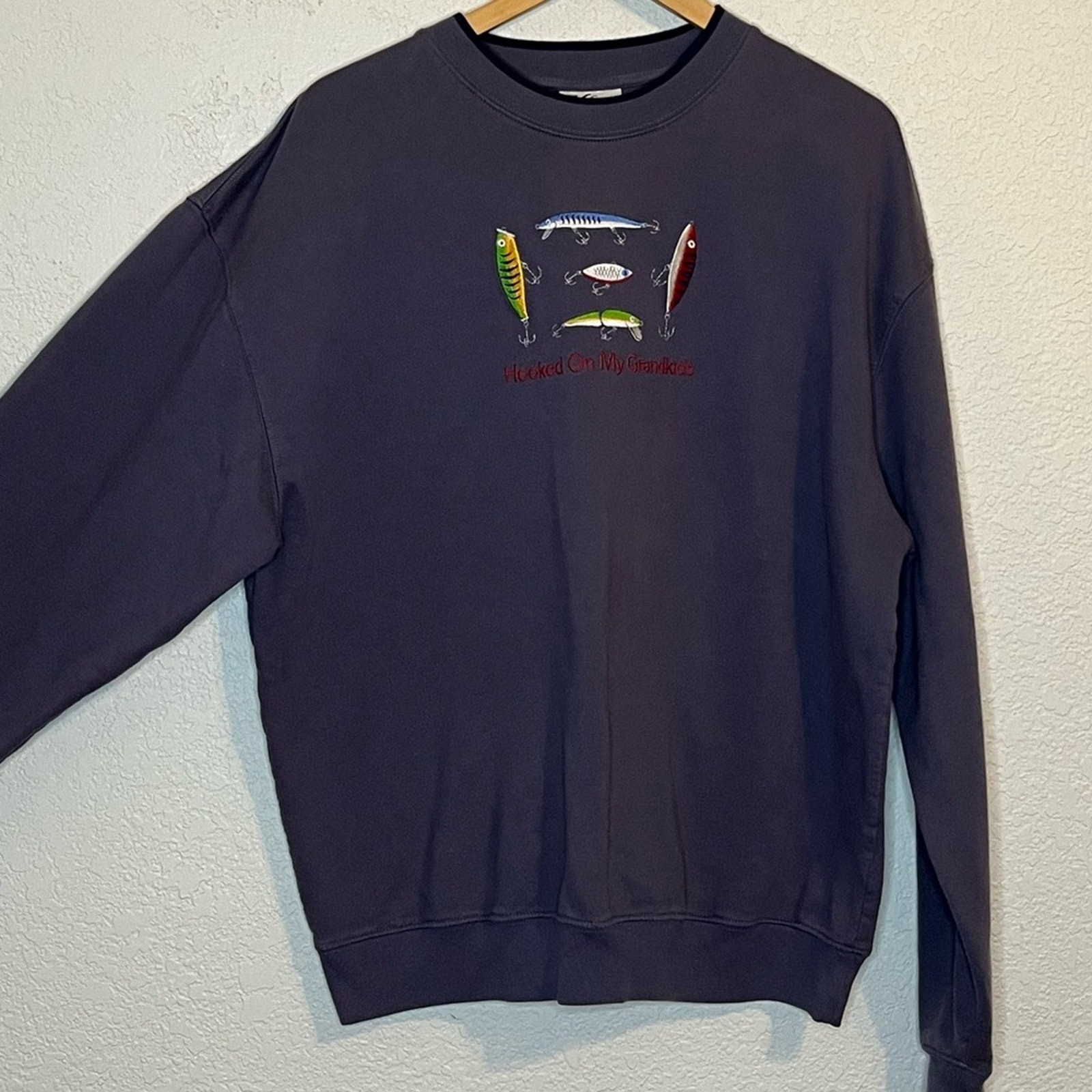 Vintage Hooked on my grandkids embroidered sweatshirt Grandpa 90’s Embroidered