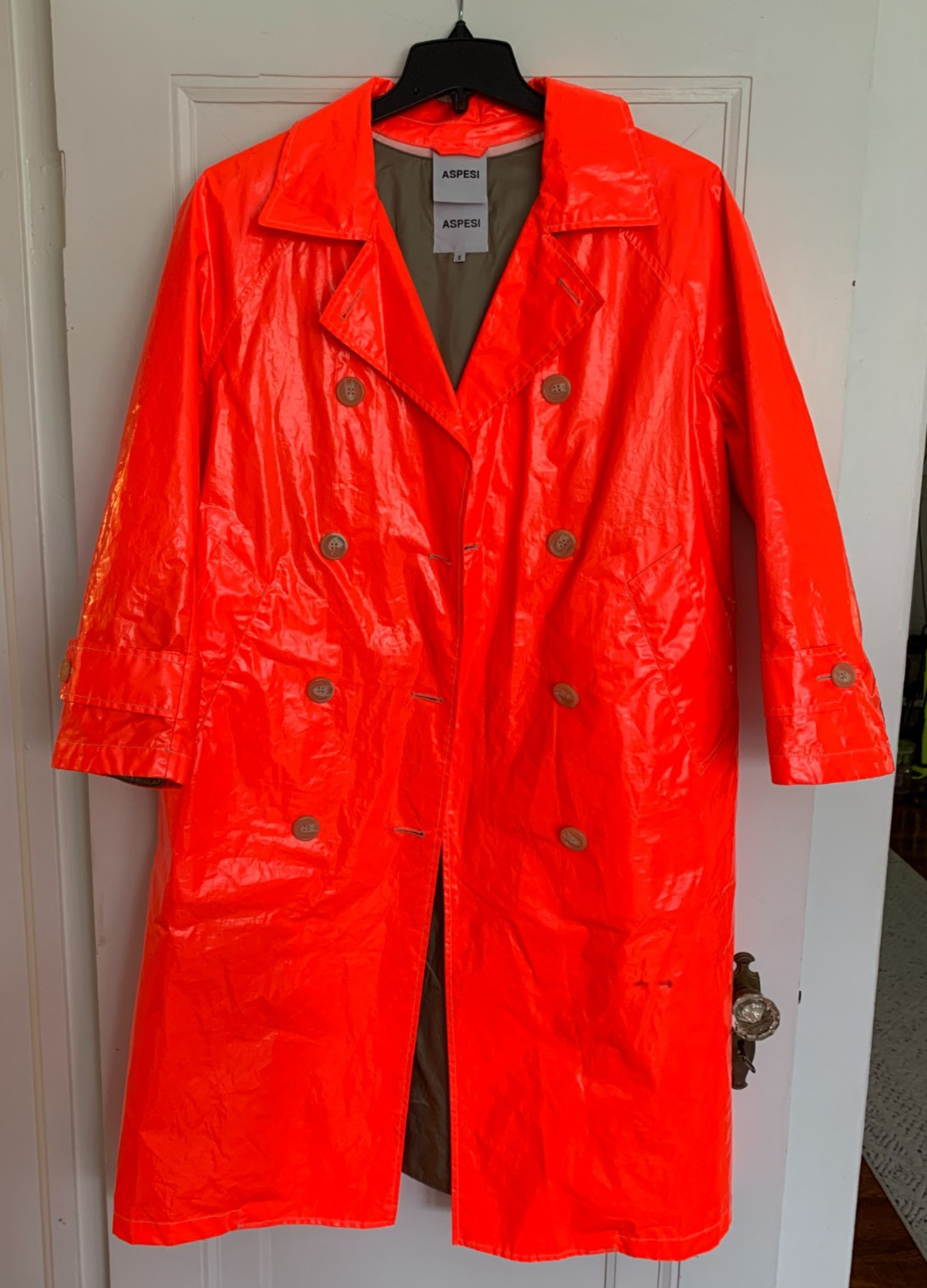 Aspesi Long Raincoat Bright Orange with Removable Insulated (Thermore) Lining
