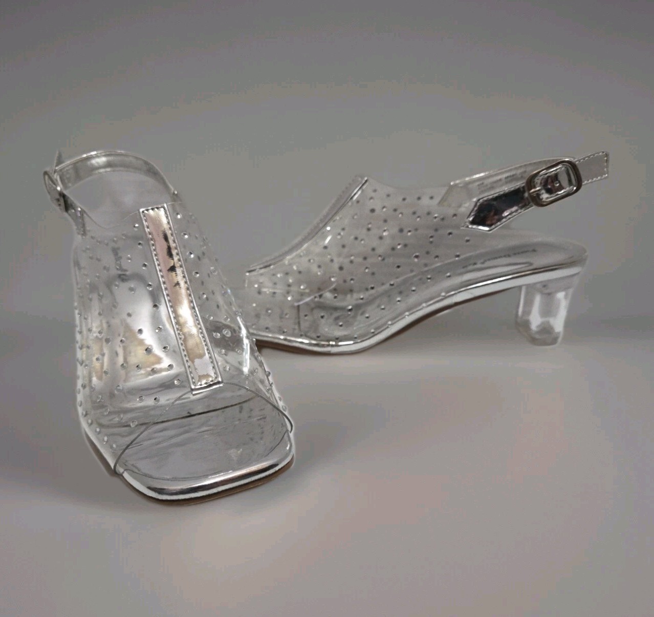 Pierre Dumas Kids Girls 4 Clear Plastic 1¾” Heels Adjustable Strap Rhinestones