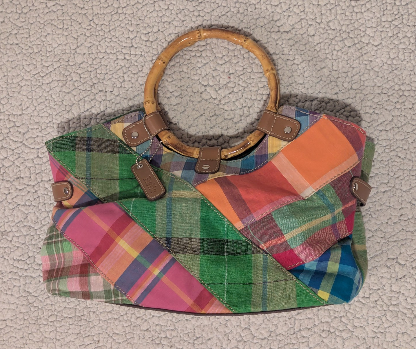 Relic Plaid Multicolor Bamboo Top Handle Satchel Medium Zip w/ Detachable Strap