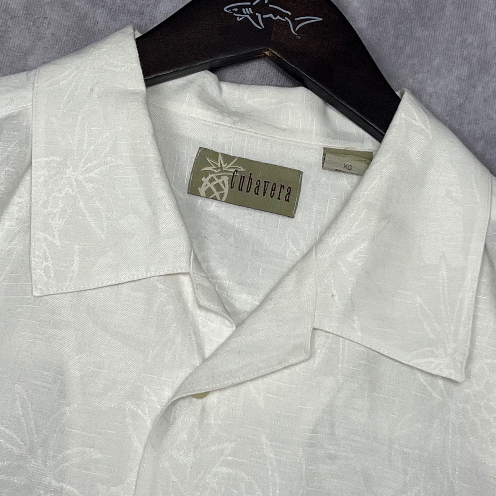 Cubavera Button Down Shirt Men XL White Excellent Linen Blend Jacquard Pineapple