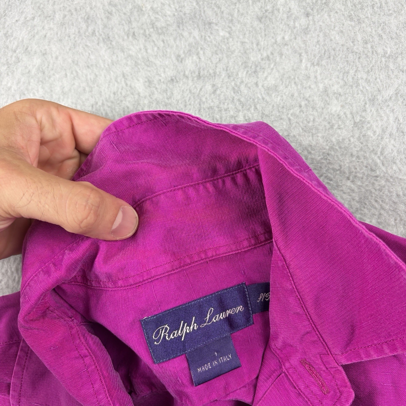 Ralph Lauren Purple Label Button Up Shirt Mens Medium Magenta 100% Silk Italy