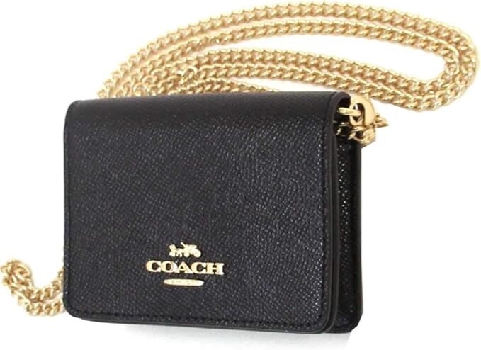 NWT NEW Coach Mini Leather Wallet On a Chain Black C0059