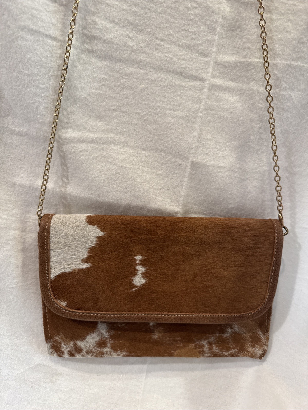 Women’s Myra Crossbody Bag Purse with Hairon Cowhide Leather Chain Strap 10×7”