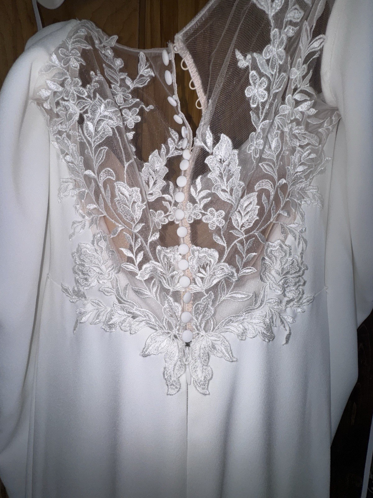 St. Patrick ELSTOB Size 10 Off-Shoulder Long Sleeve Crepe Lace Button Train
