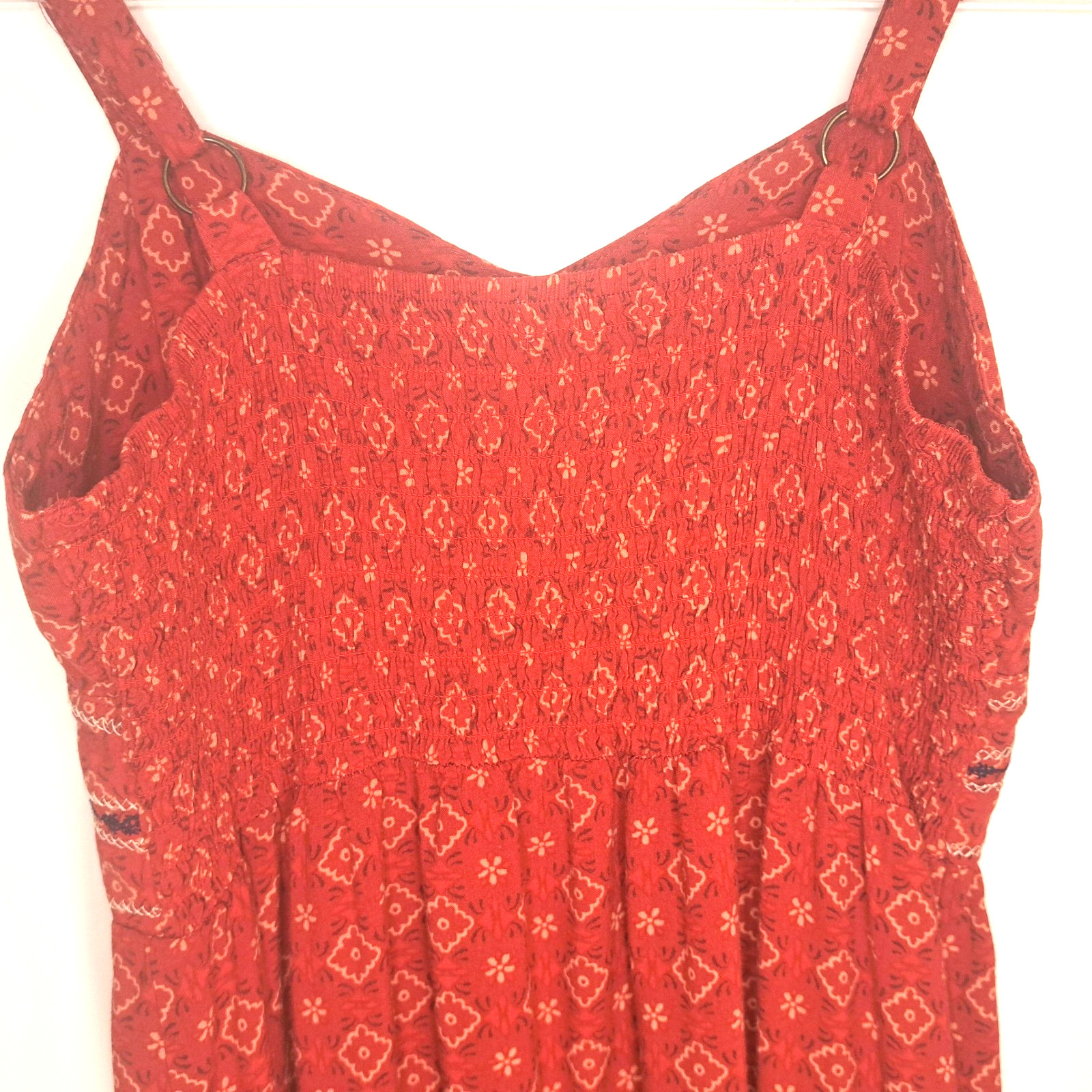 Xhilaration Embroidered Cutout Maxi Dress Womens L Red Strappy Western Sundress