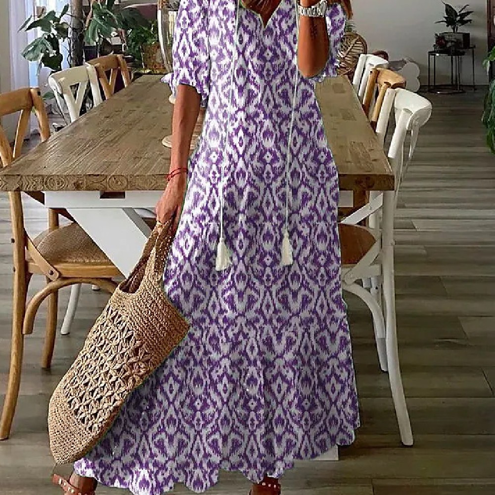 Women’s Printed Medium Sleeve Long Dress