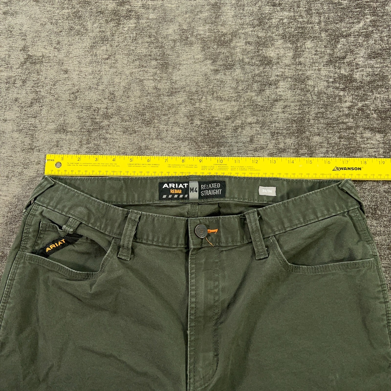 Ariat Rebar M4 Pants Mens 34×29 Green Canvas Relaxed Straight Stretch Work Wear