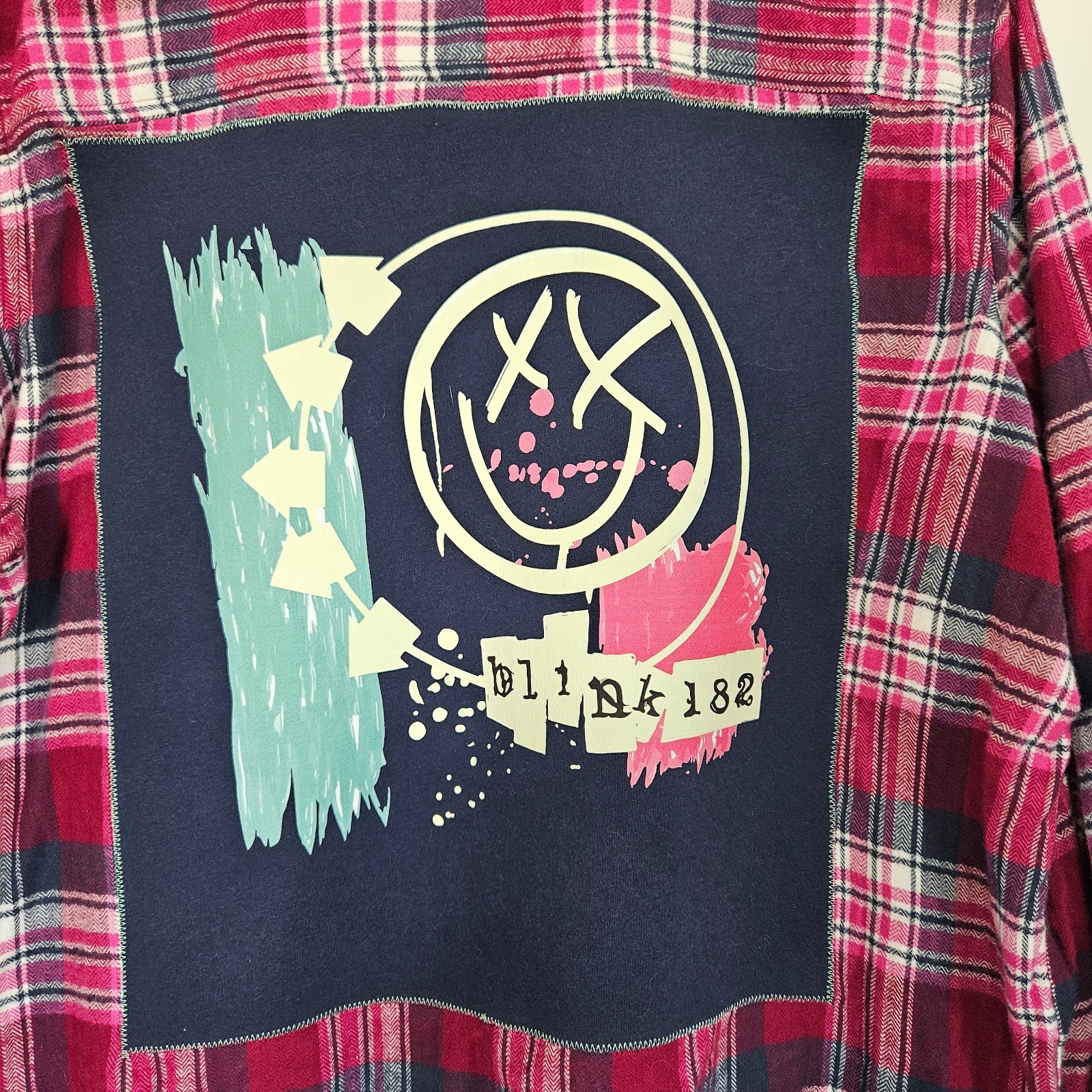 Blink 182 Upcycled Flannel Shirt 90s Y2K 2000 Pop Punk Music Women’s Extra Large