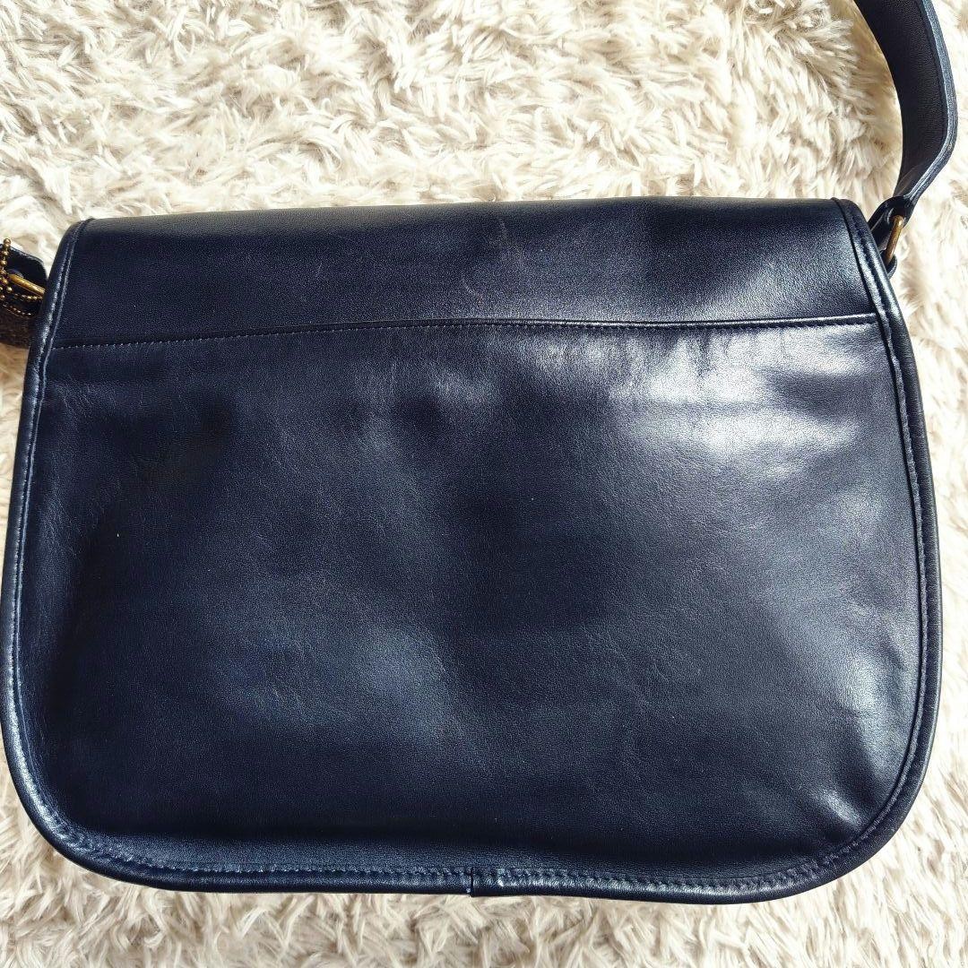 Coach Vintage Leather Shoulder Bag Navy 9.8×11.8×2.8in Used