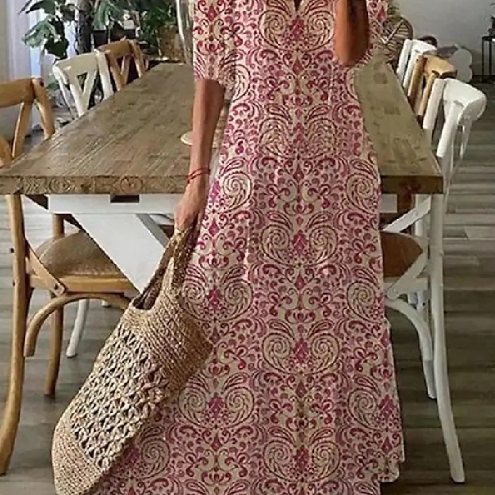 Women’s Printed Medium Sleeve Long Dress