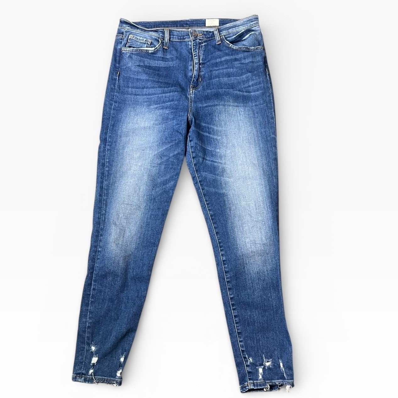 Bridge by GLY Ultra High Rise Ankle Skinny Jeans Distressed Blue Size 31 Fringe