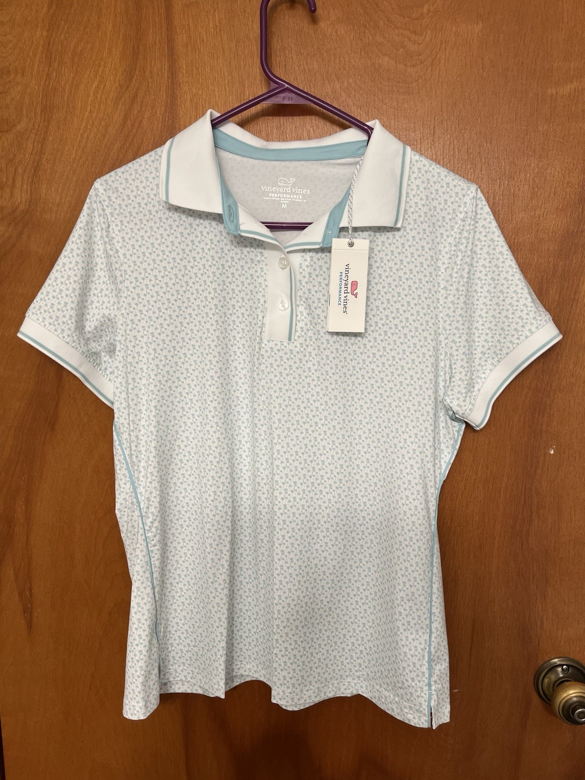 NWT Vineyard Vines Women Performance Polo In Palm Trees White Cap, M, MSRP $85