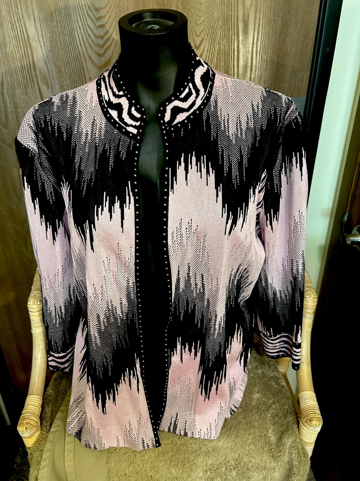 Ming Wang Purple Black Open Front Top 3/4 Sleeve Size L