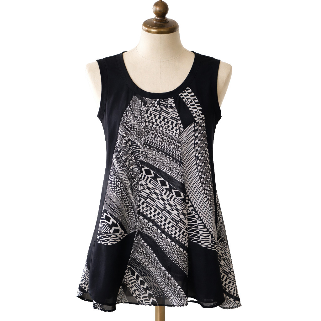 Joseph Ribkoff Top SIze 8 Black White Sleeveless Geometric Print Artsy Modern