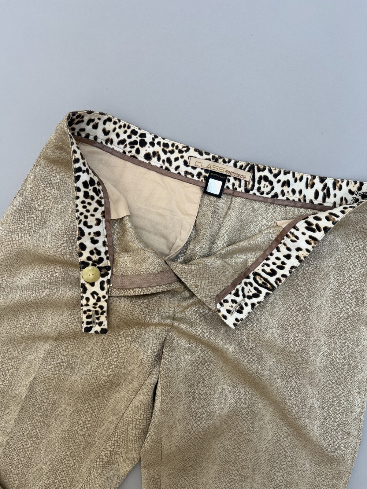 Roberto Cavalli Y2K Snake Effect Shimmer Beige Pants IT42